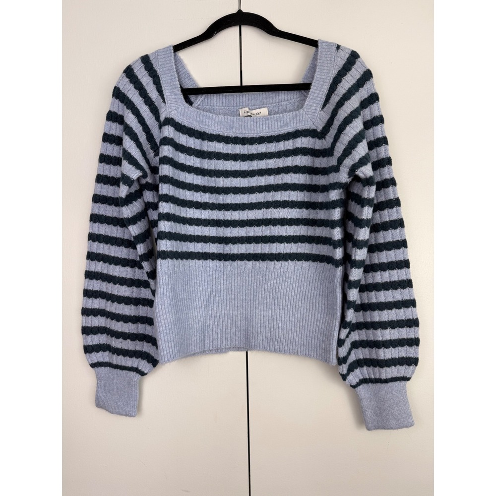 Francesca's Blue Striped‎ Square Neck Balloon Sleeve Sweater SD-10675 Large NWT